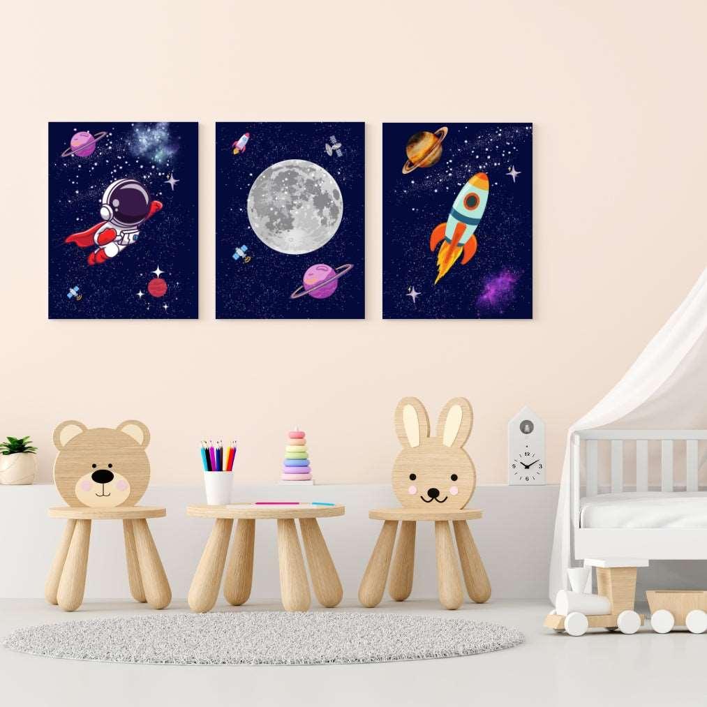 Série de 3 Tableaux sur toile thèmes espace