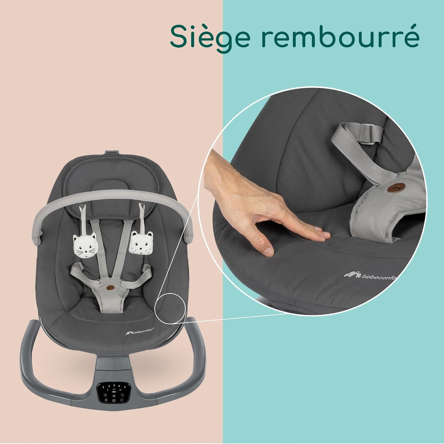 Balancelle électrique bébé  – 5 vitesses, détection de mouvement et musique