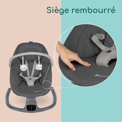 Balancelle électrique bébé  – 5 vitesses, détection de mouvement et musique