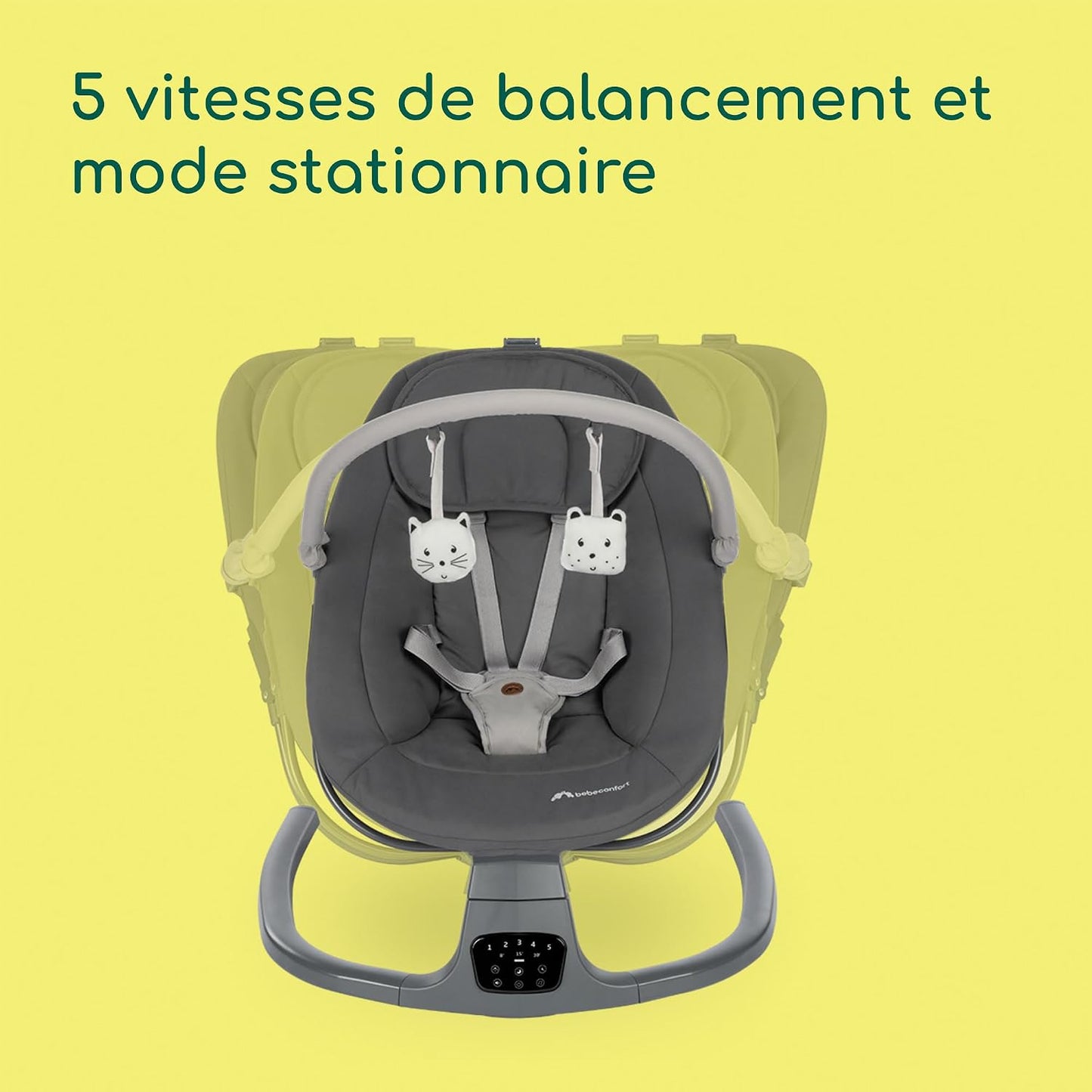 Balancelle électrique bébé  – 5 vitesses, détection de mouvement et musique