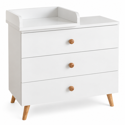 Commode bébé 3 tiroirs avec table à langer amovible – Blanc et bois | Esprit Jouets