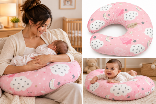 Coussin d’allaitement bébé rose – Confort maman & bébé