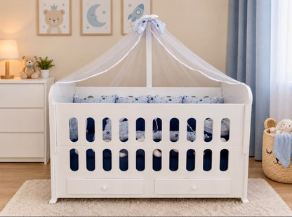 Lit Bébé Next to Me avec 2 Tiroirs de Rangement – Blanc