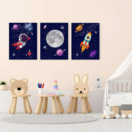 Série de 3 Tableaux sur toile thèmes espace
