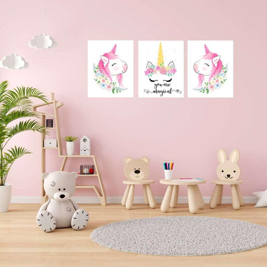 Série de 3 Tableaux sur toile thèmes UNICORN