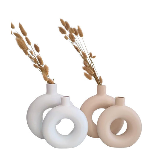 Vase rond décoration Blanc et Beige - Esprit Jouets